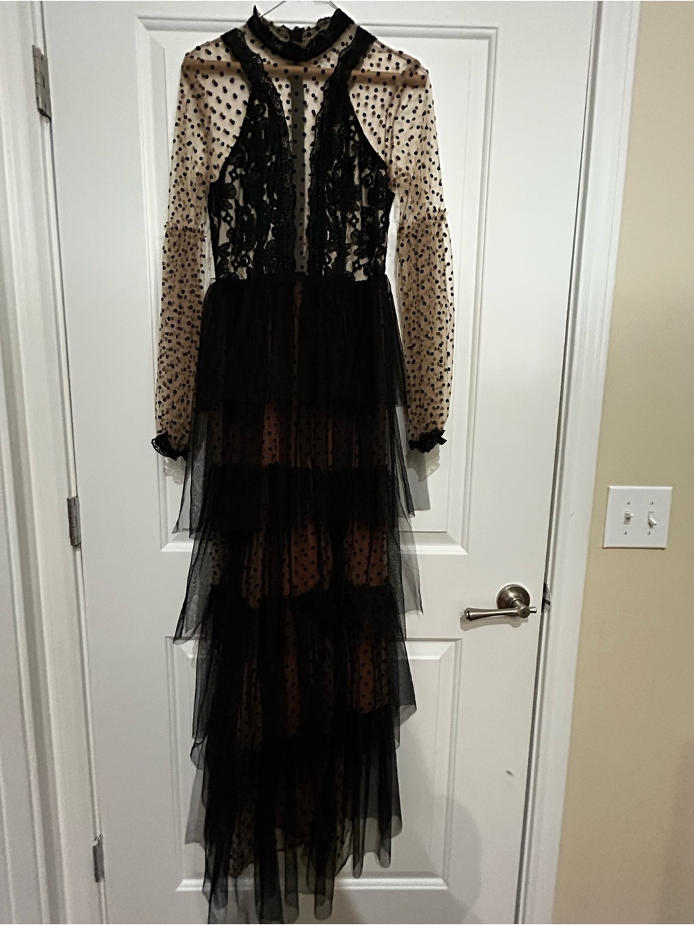 Sheer Black Polka Dot Tiered Maxi Dress